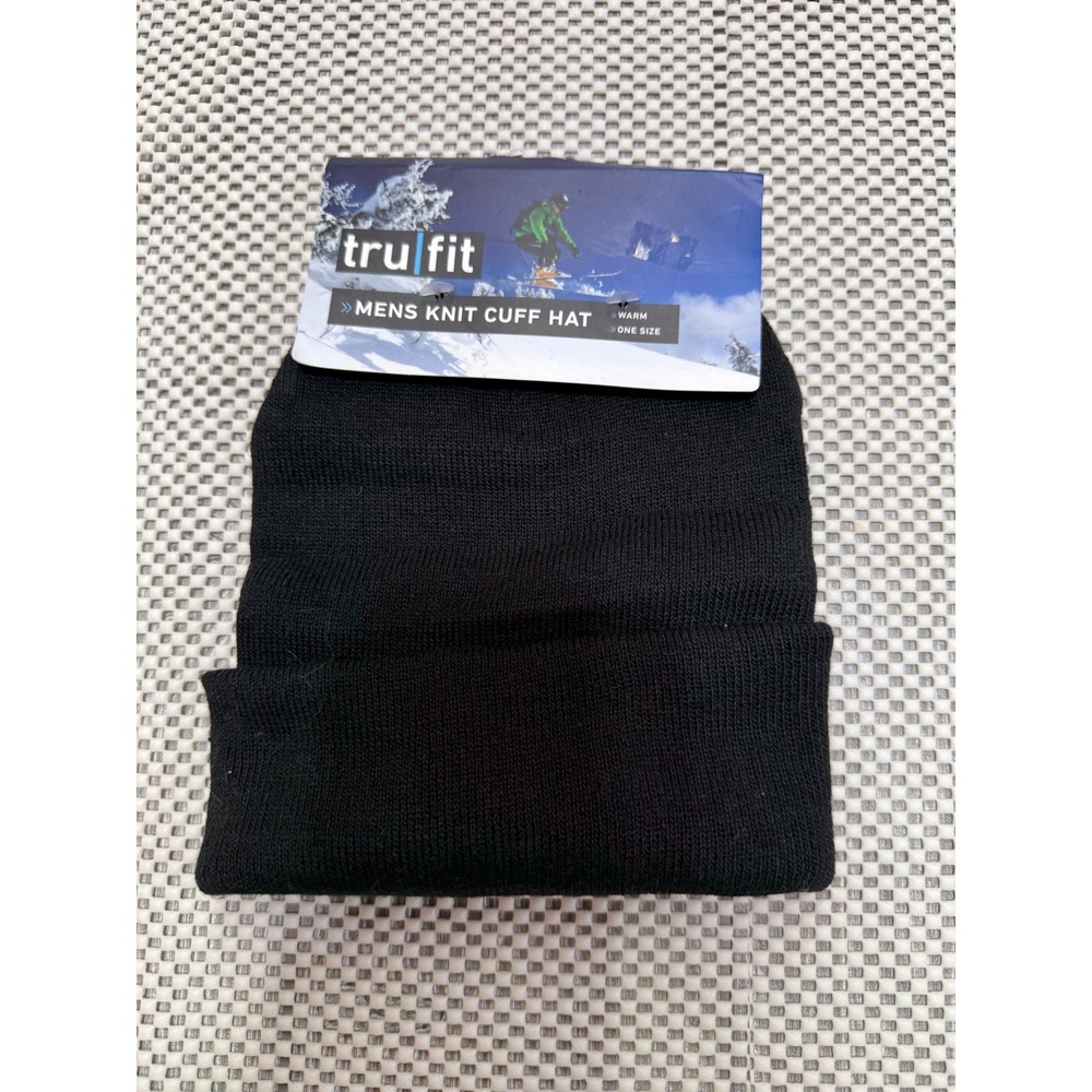 tru fit mens knit cuff hat one size black warm skiing snowboarding